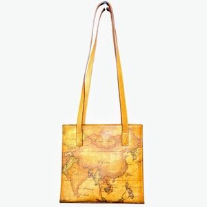 Alviero Martini | Prima Classe Tan Coated Canvas Geography Small Shoulder Bag
